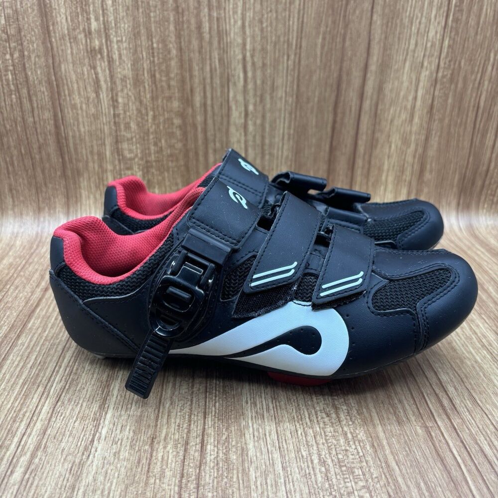 Peloton Cycling Women's Size 7 EU 38 Black Red Leather Cleats Athletic Shoes‎